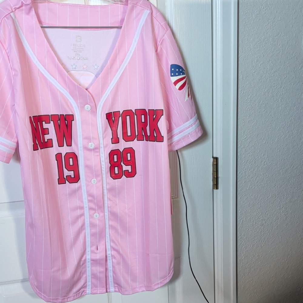 Girls' Pink New York 1989 Button-Up Baseball Jersey